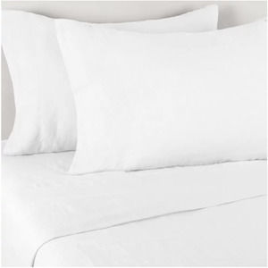 The Threadery Set of 2 King Pillowcases 100% Pure Belgian Linen Vanilla White